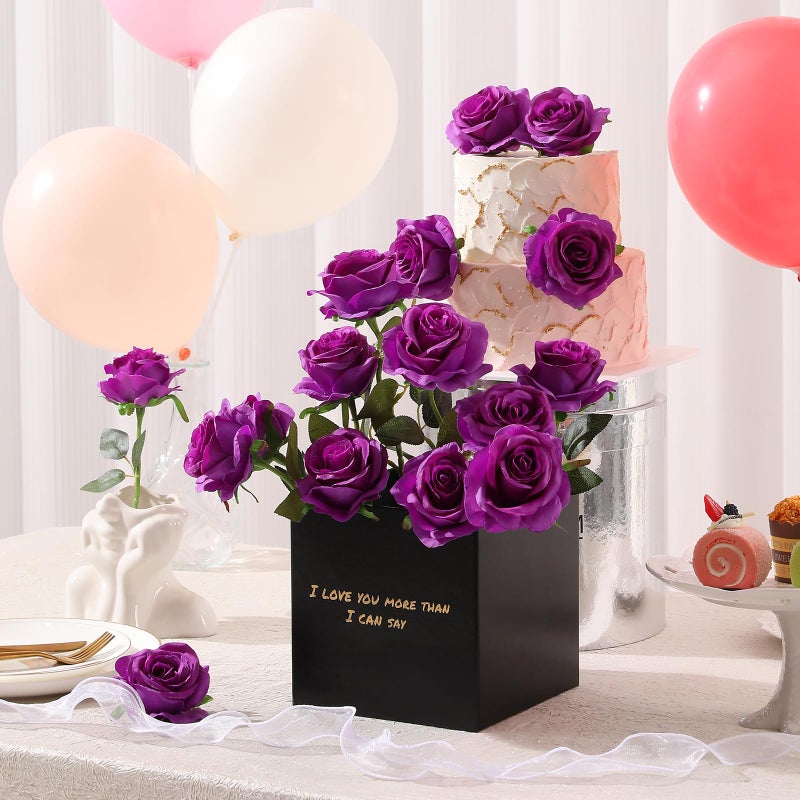Tifuly Purple Roses Artificial Flowers - 12 pcs Realistic Single Long Stem Fake Silk Roses Bouquet for Party Home Wedding Centerpiece Office DIY Decor - Image 5
